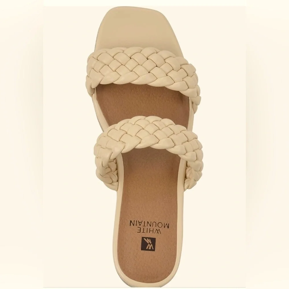 White Mountain Braided Double-Strap Wedge Sandals in Cream